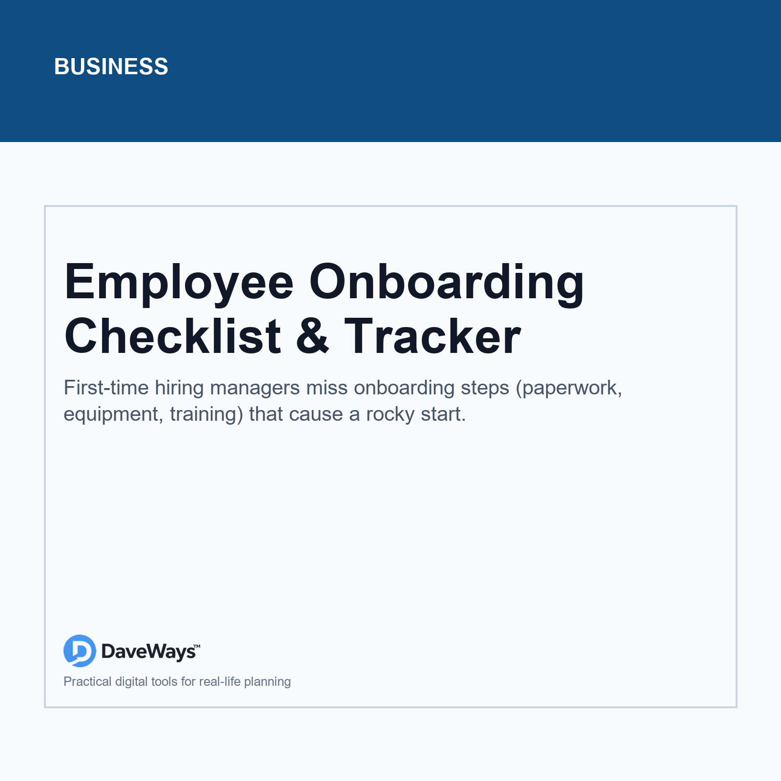 Employee Onboarding Checklist & Tracker cover, DaveWays