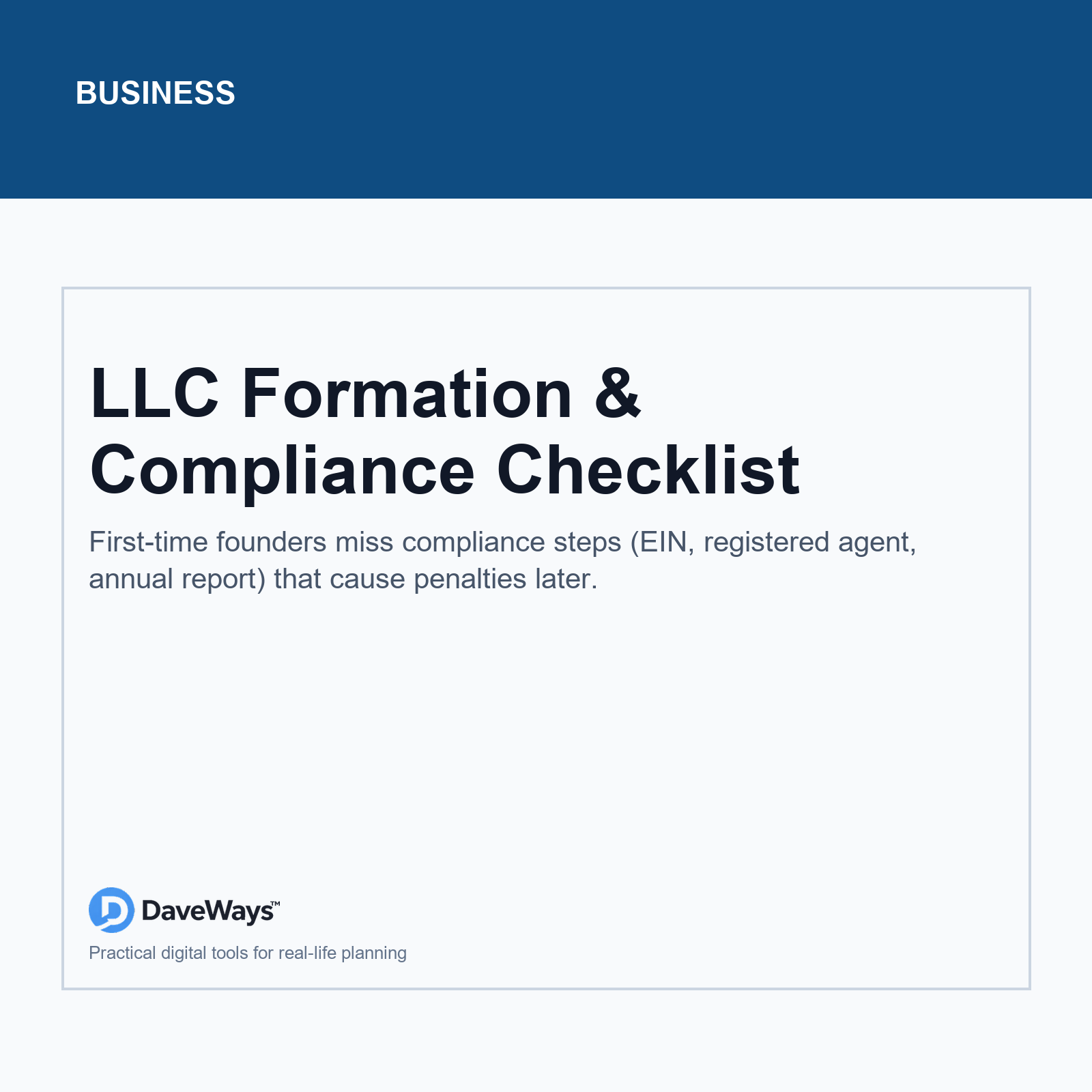 LLC Formation & Compliance Checklist cover, DaveWays
