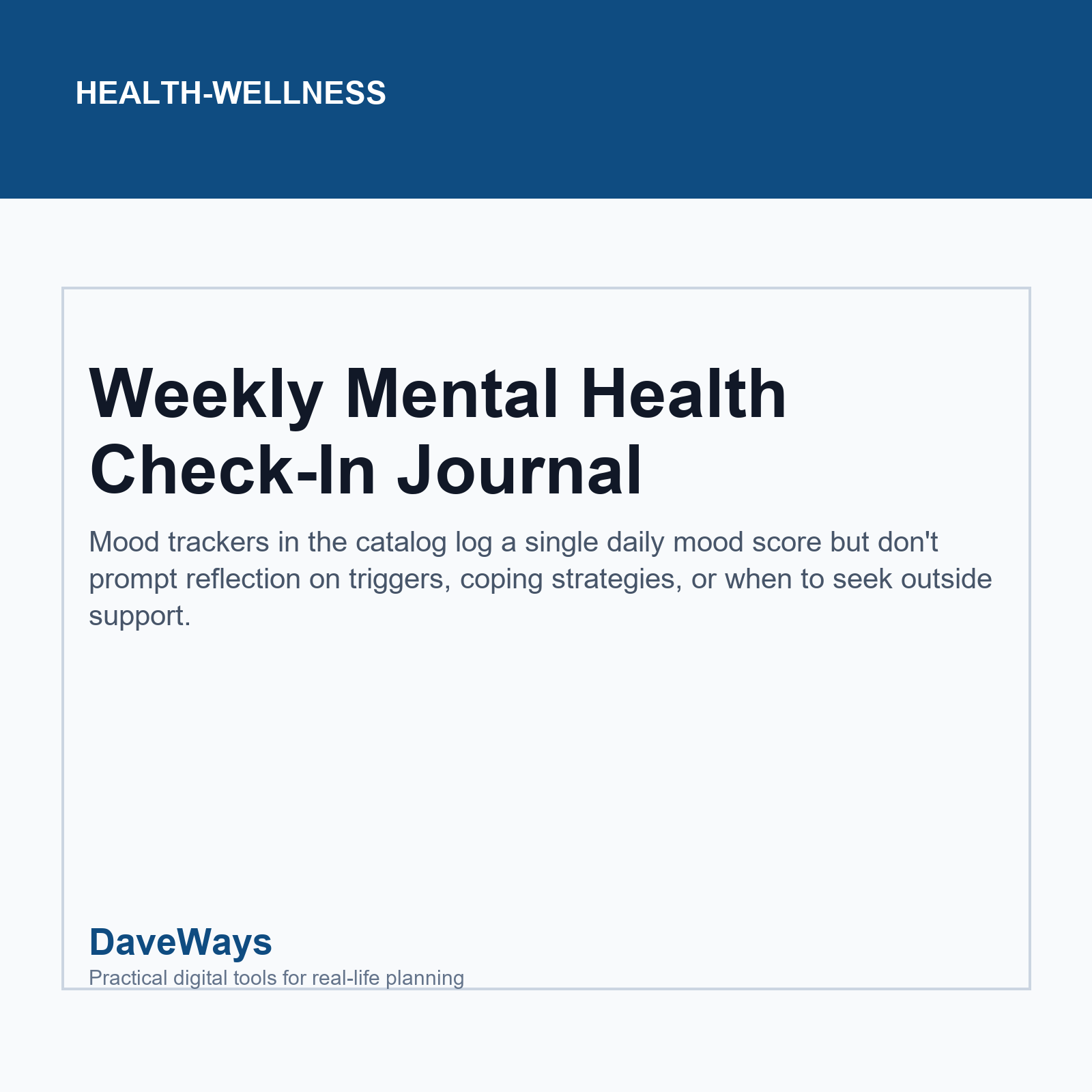 Weekly Mental Health Check-In Journal cover, DaveWays