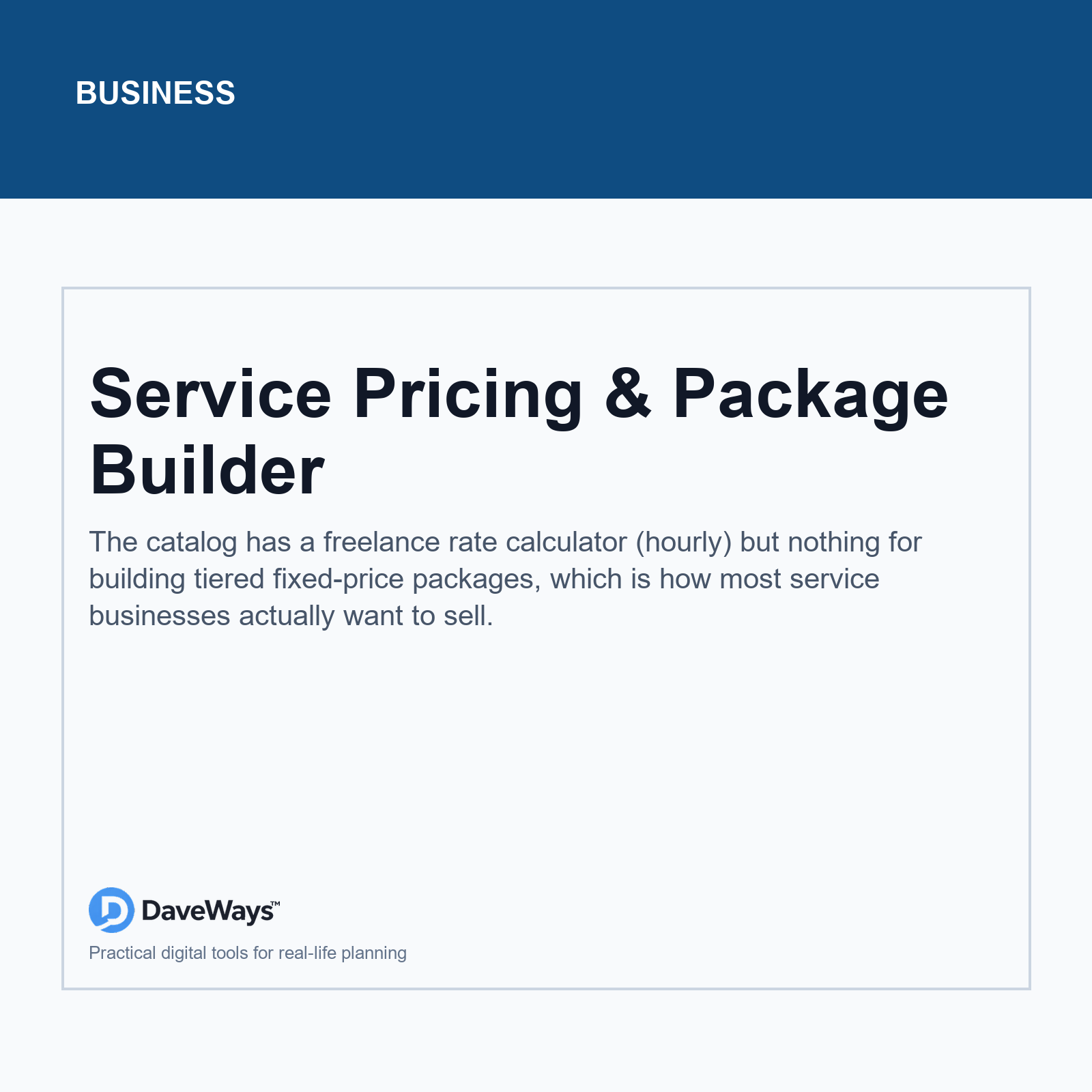 Service Pricing & Package Builder cover, DaveWays