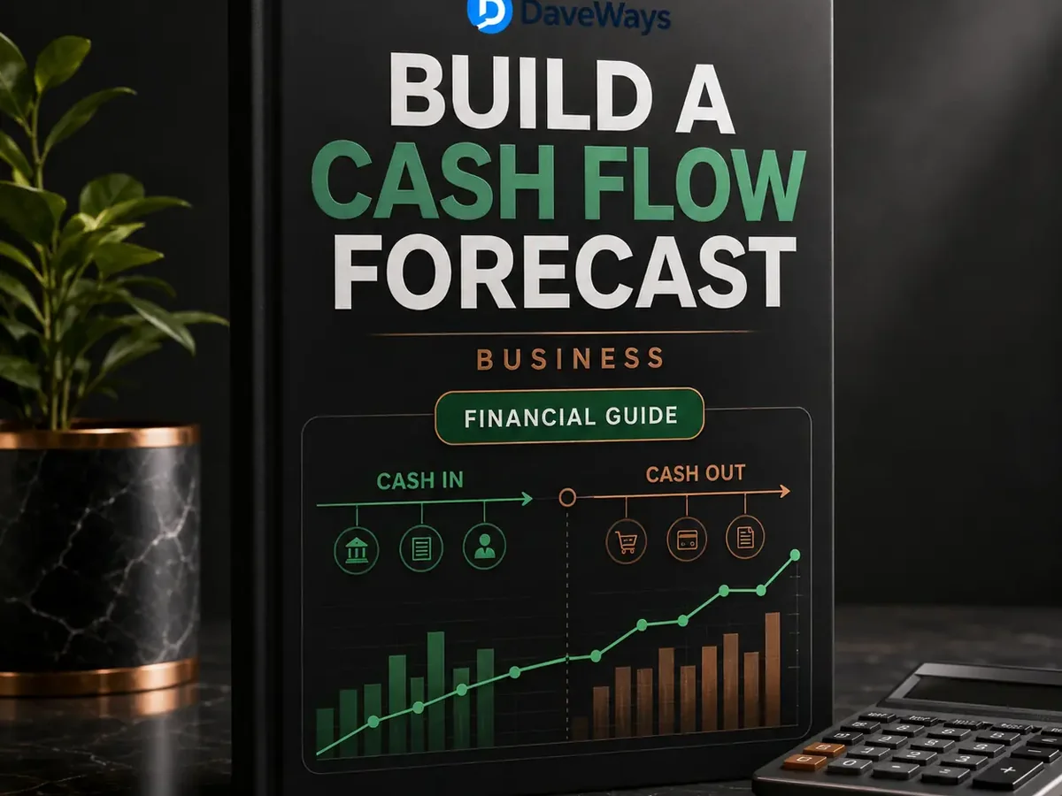 Cash flow forecast example: running balance of $2,350, $850, and $2,200 across a 3-month forecast