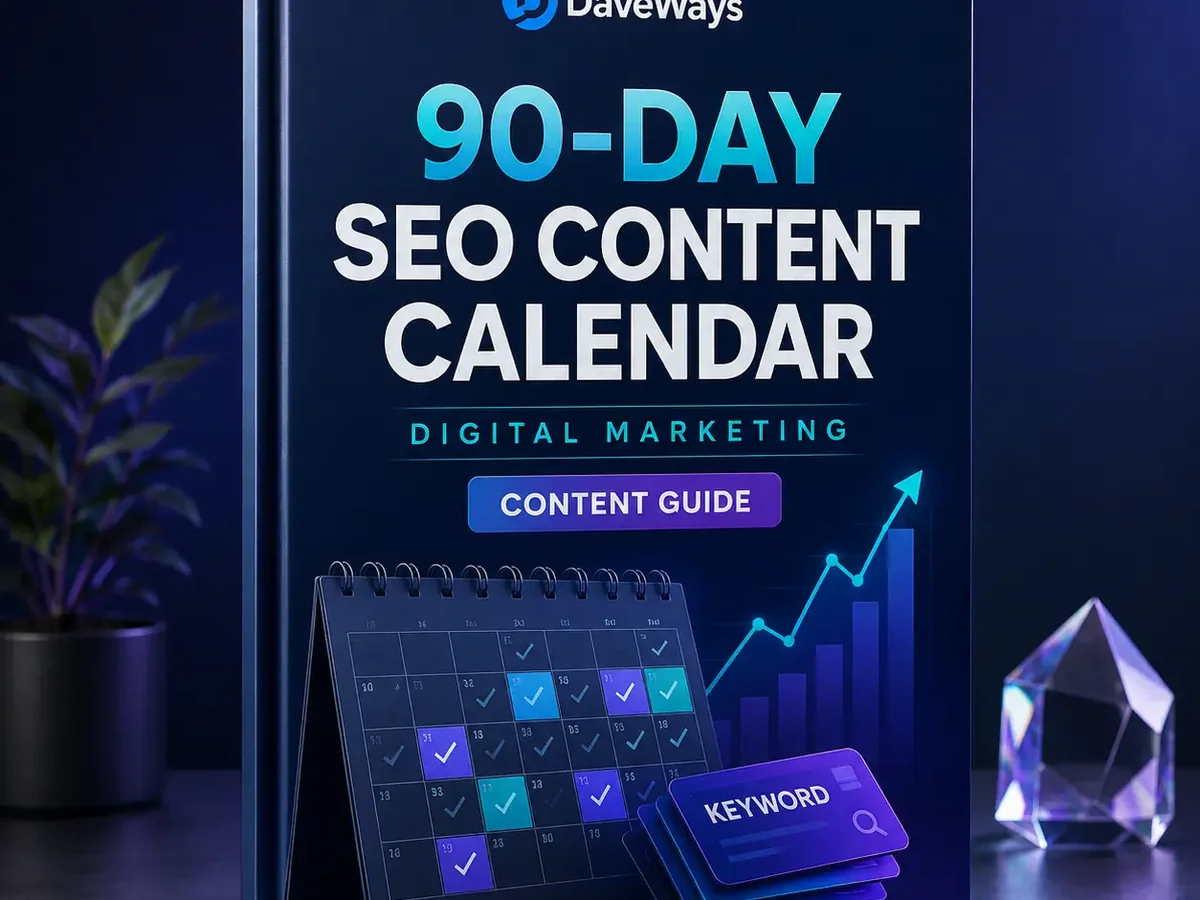 90-day SEO content calendar example: 26 posts across 13 weeks totaling 91 hours of work