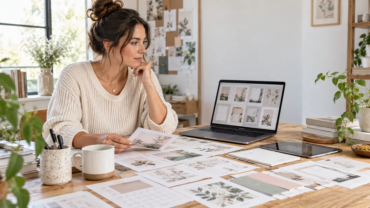 Seller photographing product mockups for an online shop listing