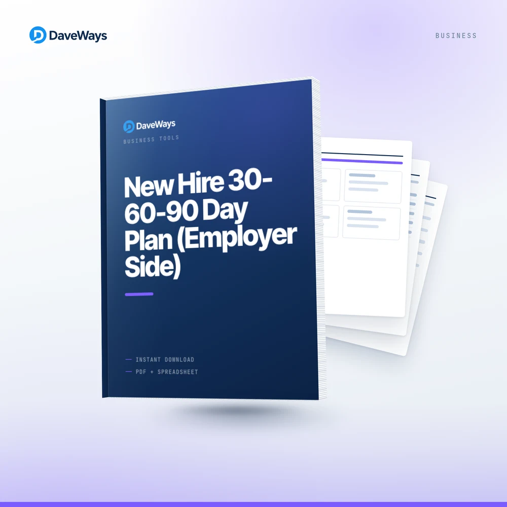 New Hire 30-60-90 Day Plan (Employer Side) cover, DaveWays