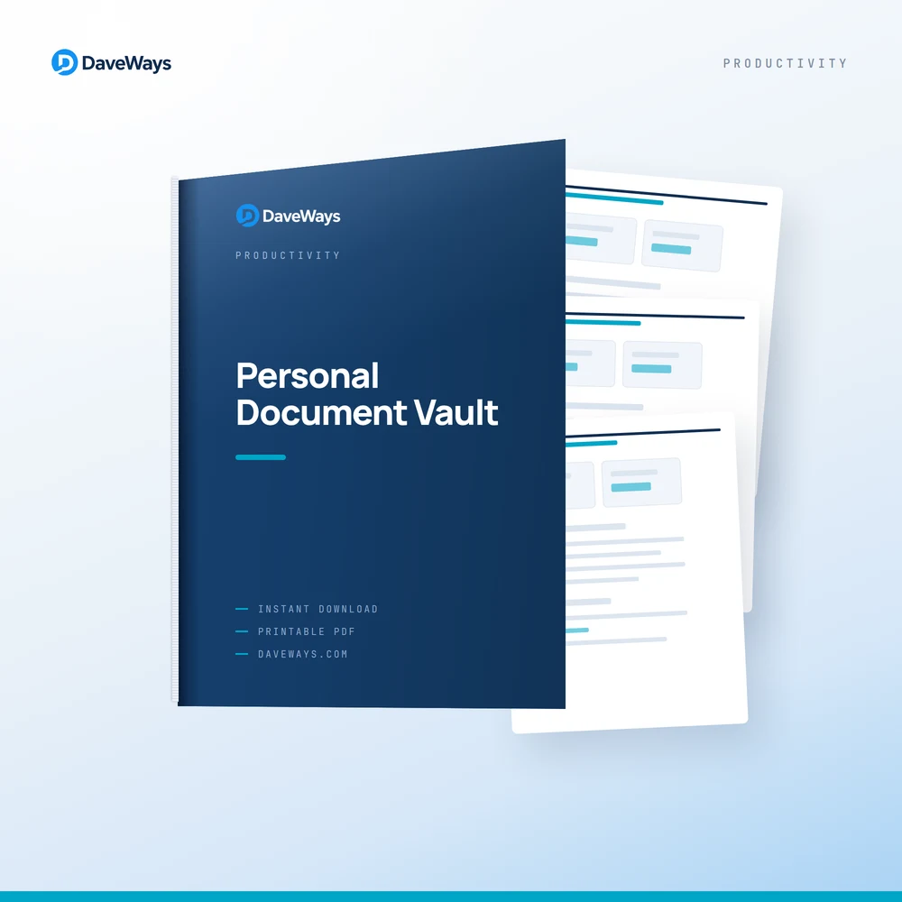 Personal Document Vault Checklist cover, DaveWays