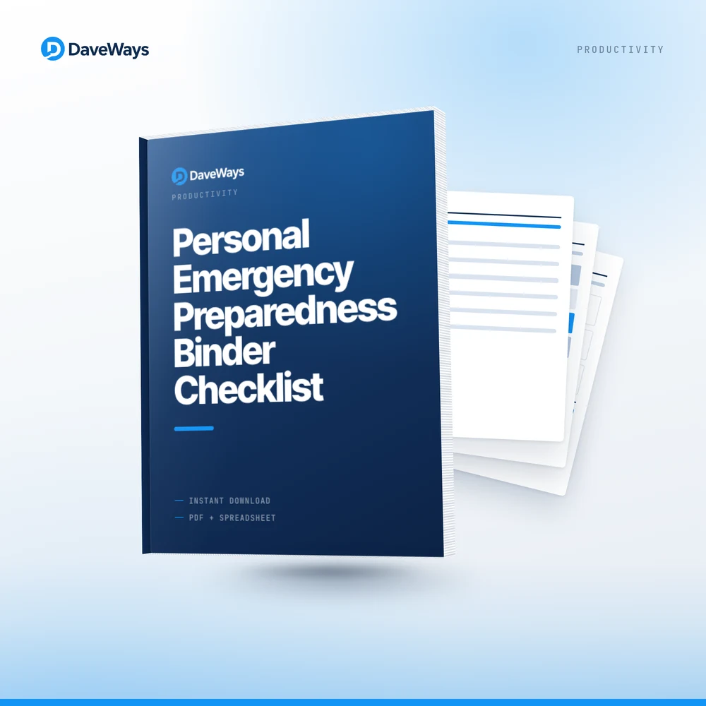 Personal Emergency Preparedness Binder Checklist cover, DaveWays