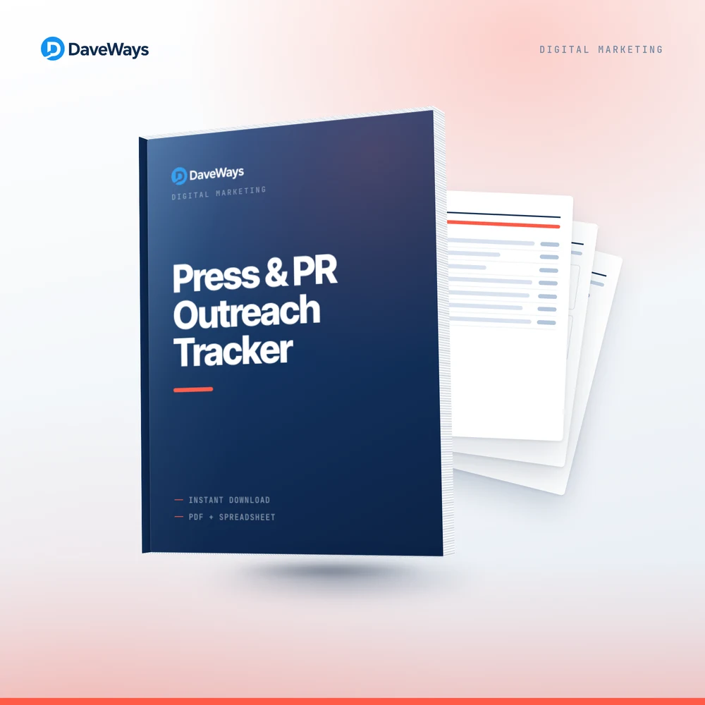 Press & PR Outreach Tracker cover, DaveWays