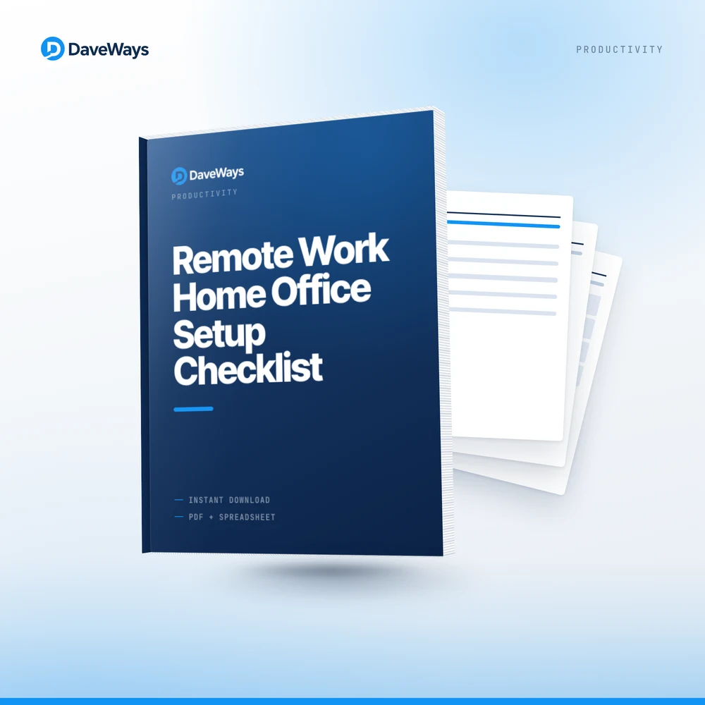 Remote Work Home Office Setup Checklist cover, DaveWays