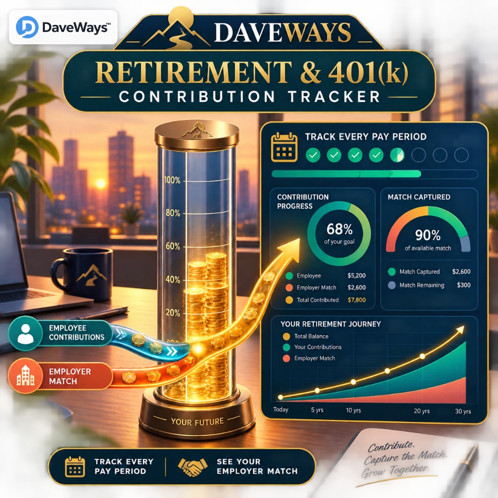 Retirement & 401(k) Contribution Tracker product preview