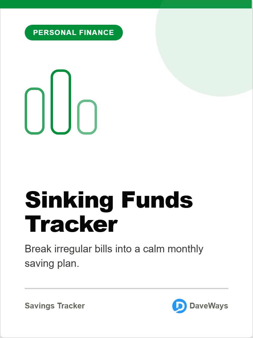 Sinking Funds Tracker product screenshot and cover preview