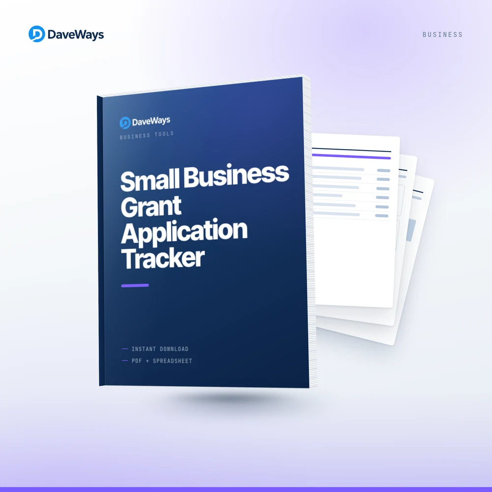 Small Business Grant Application Tracker cover, DaveWays