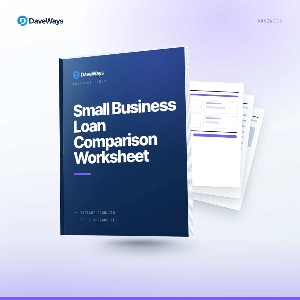 Small Business Loan Comparison Worksheet cover, DaveWays