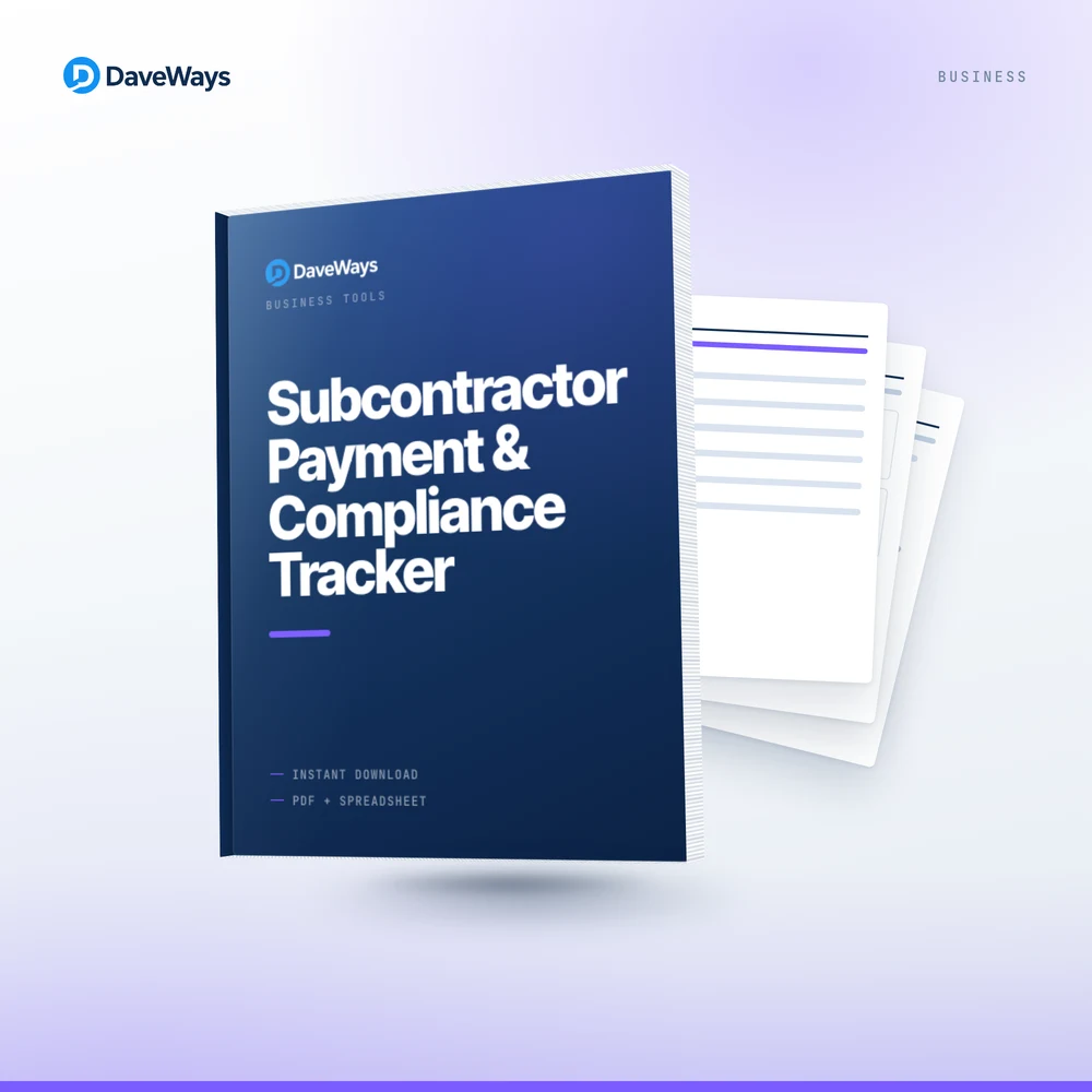 Subcontractor Payment & Compliance Tracker cover, DaveWays