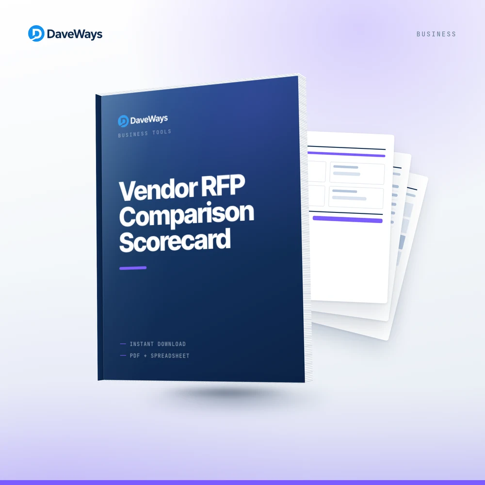 Vendor RFP Comparison Scorecard cover, DaveWays